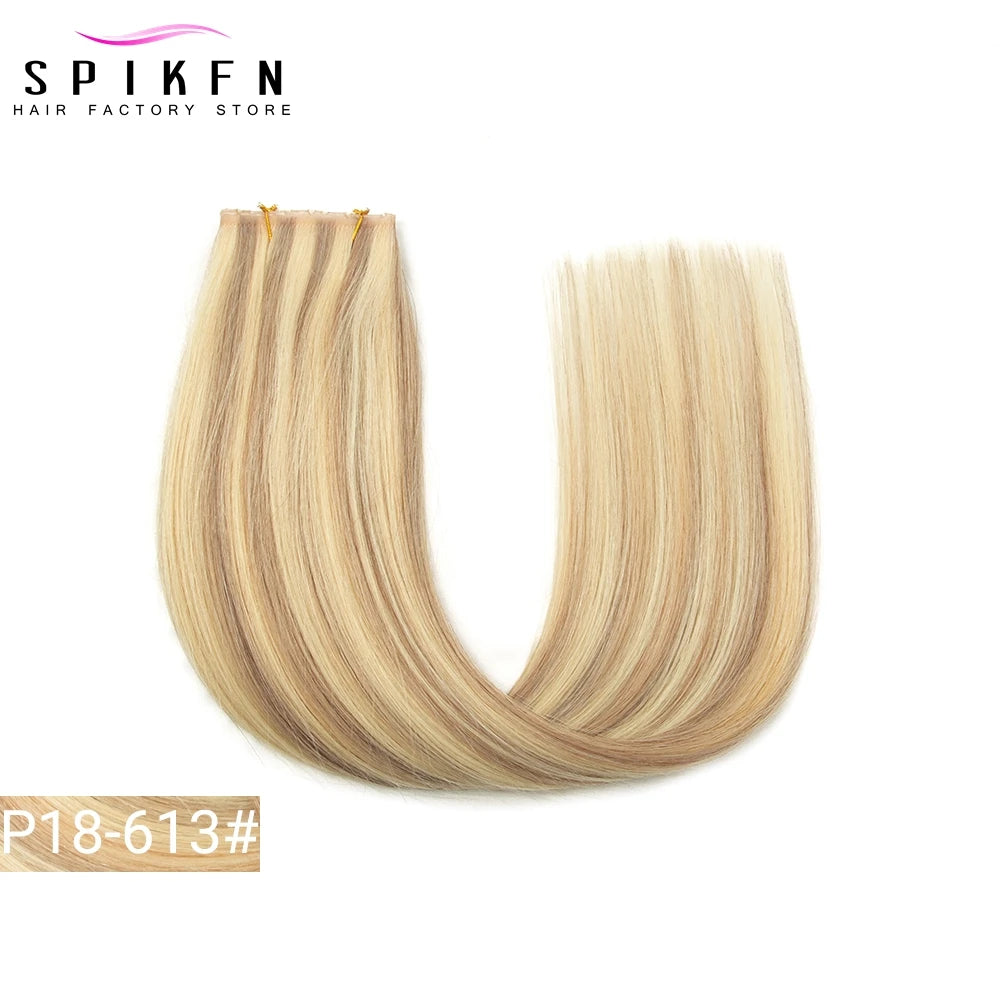 SPIKFN Double Inject PU Hole Weft Human Hair 16" 20" 24" Invisible Micro Loop XO Weft Hair Bundles Straight Weft Hair