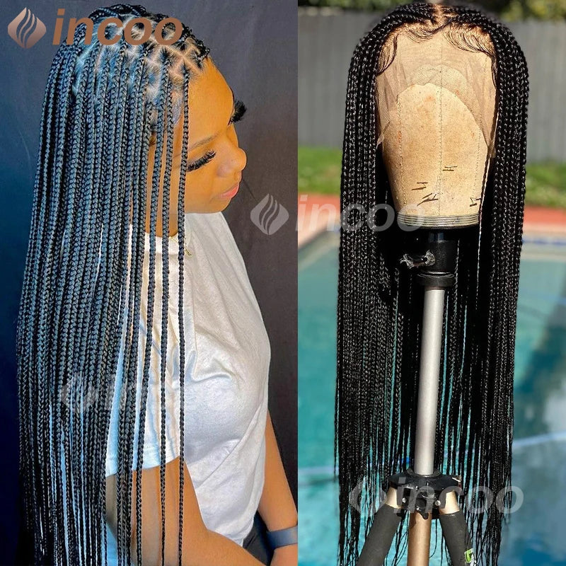 360 Full Lace Frontal Braided Wigs for Black Women Synthetic Box Braids Wig Knotless Cornrow Braid Wigs Goddness Braiding Hair