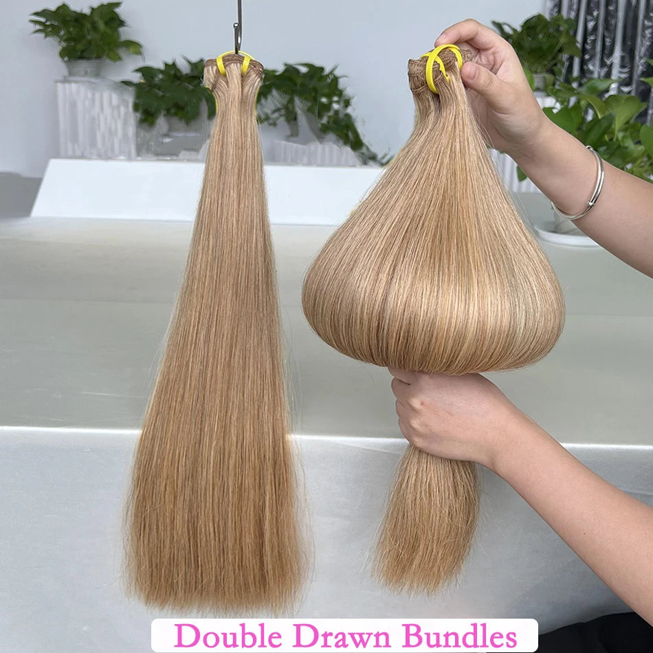 Double Drawn #27 Colored Straight Bundles Human Hair 100% Virgin Hair Weave Extensions 1/2/3/4 pcs For Women