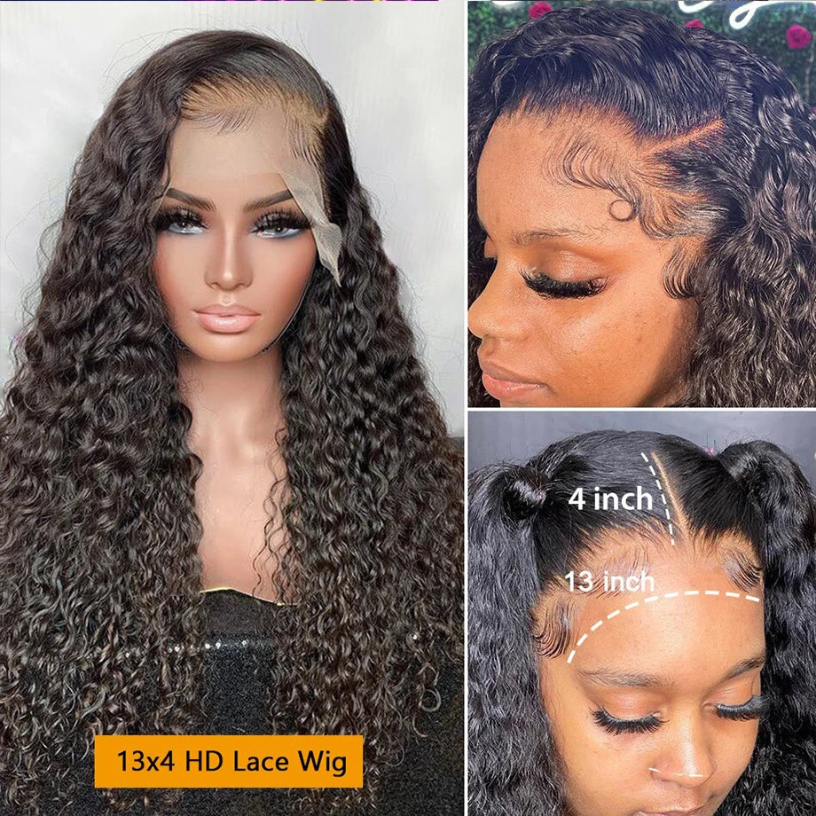 Human Hair Lace Frontal Wigs 13X6 Transparent Deep Water Wave Curly 30 40 Inch Brazilian Cheap Wig For Women Choice on Sale