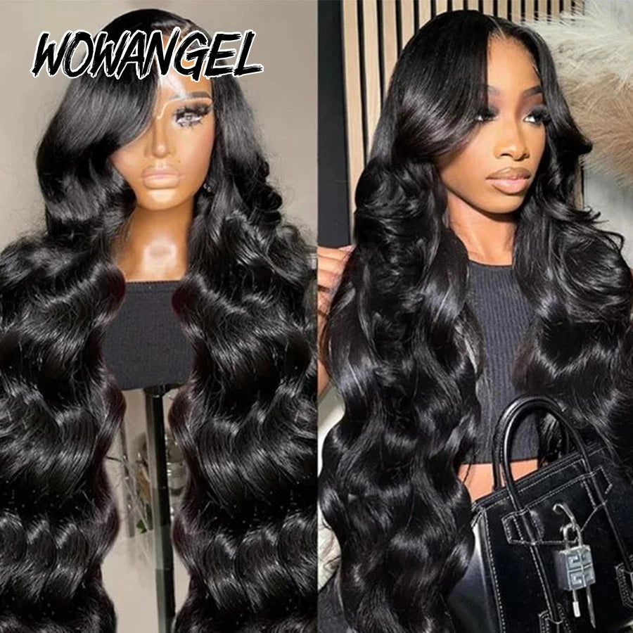 Wow Angel 13x6 HD Lace Full Frontal Wigs 34in Body Wave Human Hair Wig Melt Skins Natural Scalp Pre Plucked Brazilian Hair