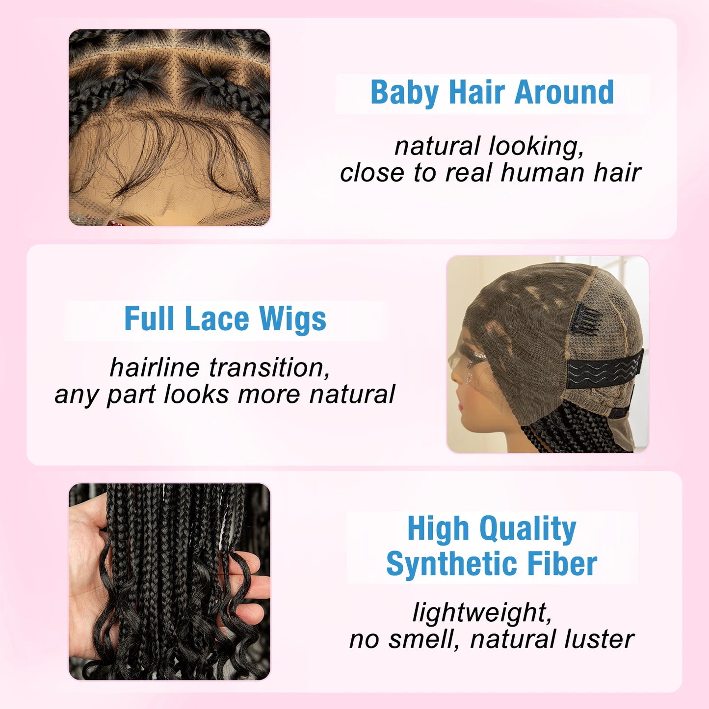 Full Double Lace Front Synthetic Knotless Braided Wigs for Women Box Braided Wig With Curly Ends Braided Wigs with Baby Hair