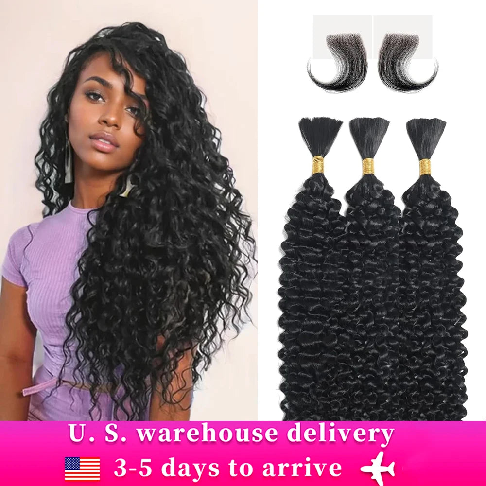 Braiding Hair Deep Wave Bulk Human Hair for Braiding No Weft Bundle 100g 3 Bundles/Pack 16A Brazilian Virgin Water Curly 20 Inch