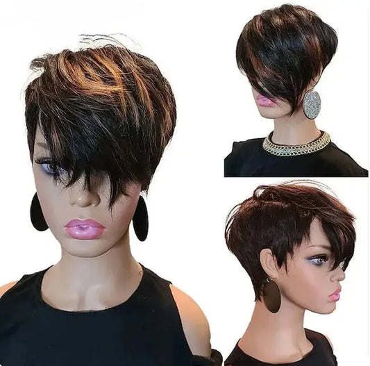 Synthetic Wigs Short  Cut Hair Bob Wig Brown Black Mixed Straight Wigs for Black Women