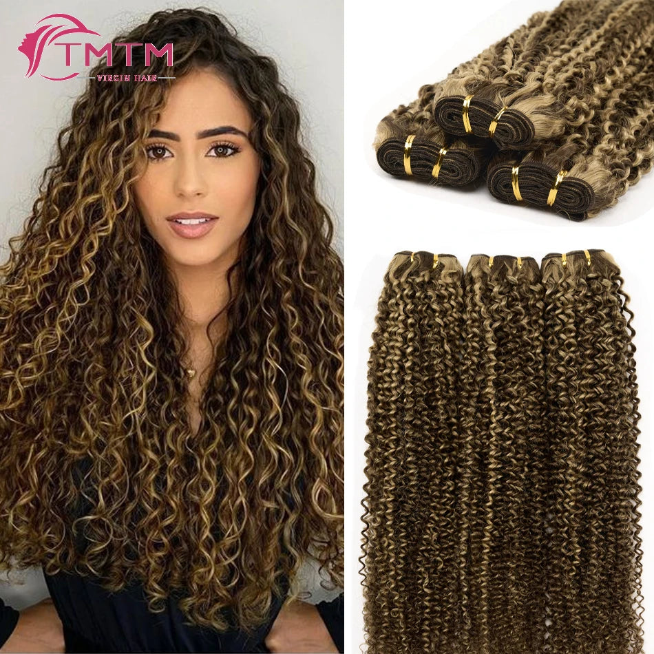 Jerry Curly Human Hair Weft Extension Real Remy Hair Extension Weave Bundles for Women Double Weft Hair Extension with Thick End