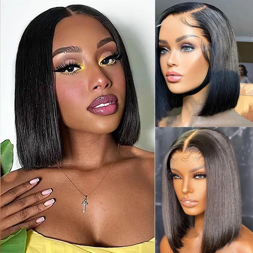 13x4 13x6 Natural Straight Bob Wig Lace Front Human Hair Wigs for Black Women 200% Density HD Transparent Full Lace Frontal Wigs