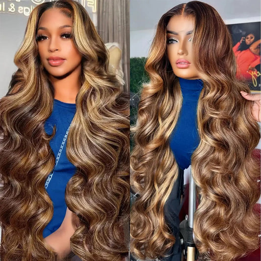 13x6 Hd Highlight Wig Human Hair Ombre Honey Blonde Colored 360 Frontal Wigs For Women 34 30 Inch 13x4 Body Wave Lace Front Wig