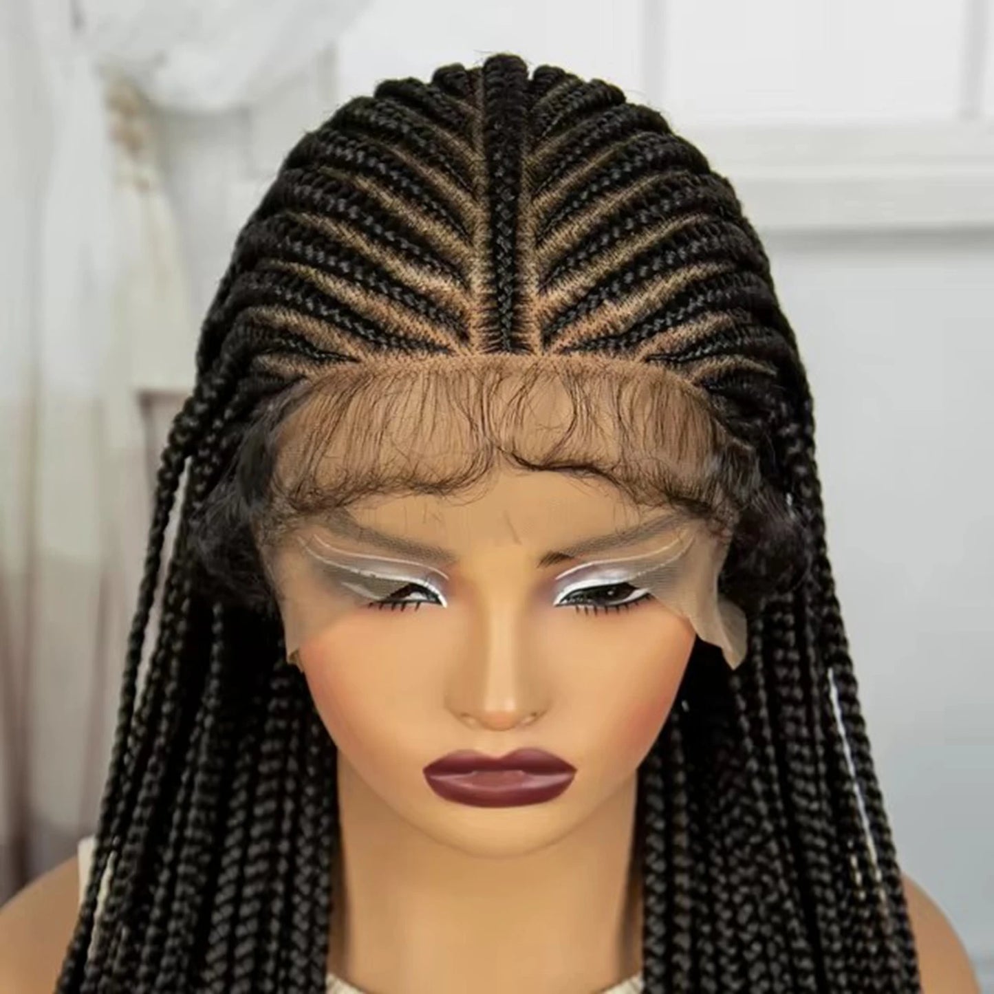 Transparent Full Lace Braided Wig Cornrow Braided Wig Synthetic Natural Knotless Braided Lace Wig  for Black Womenwith Baby Hair