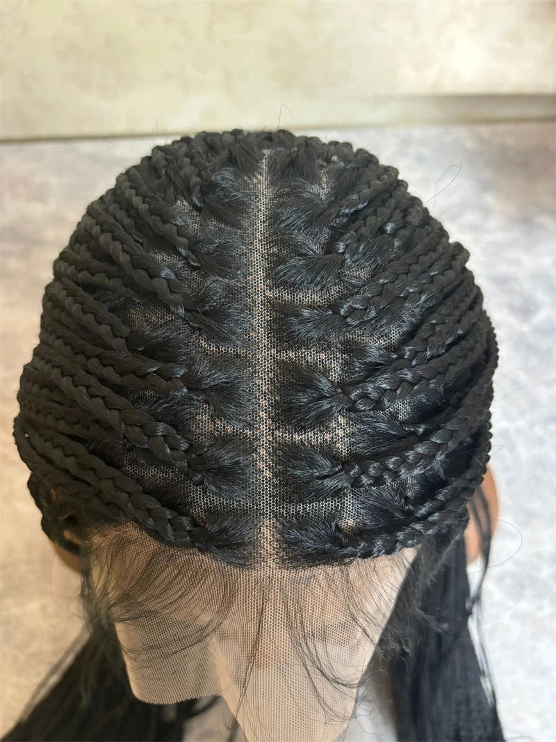 HD Lace Front Wigs for Women Synthetic 28 Inch Knotless Box Braid Wig With Baby Hair Black Hand Full double lace Braid Wig