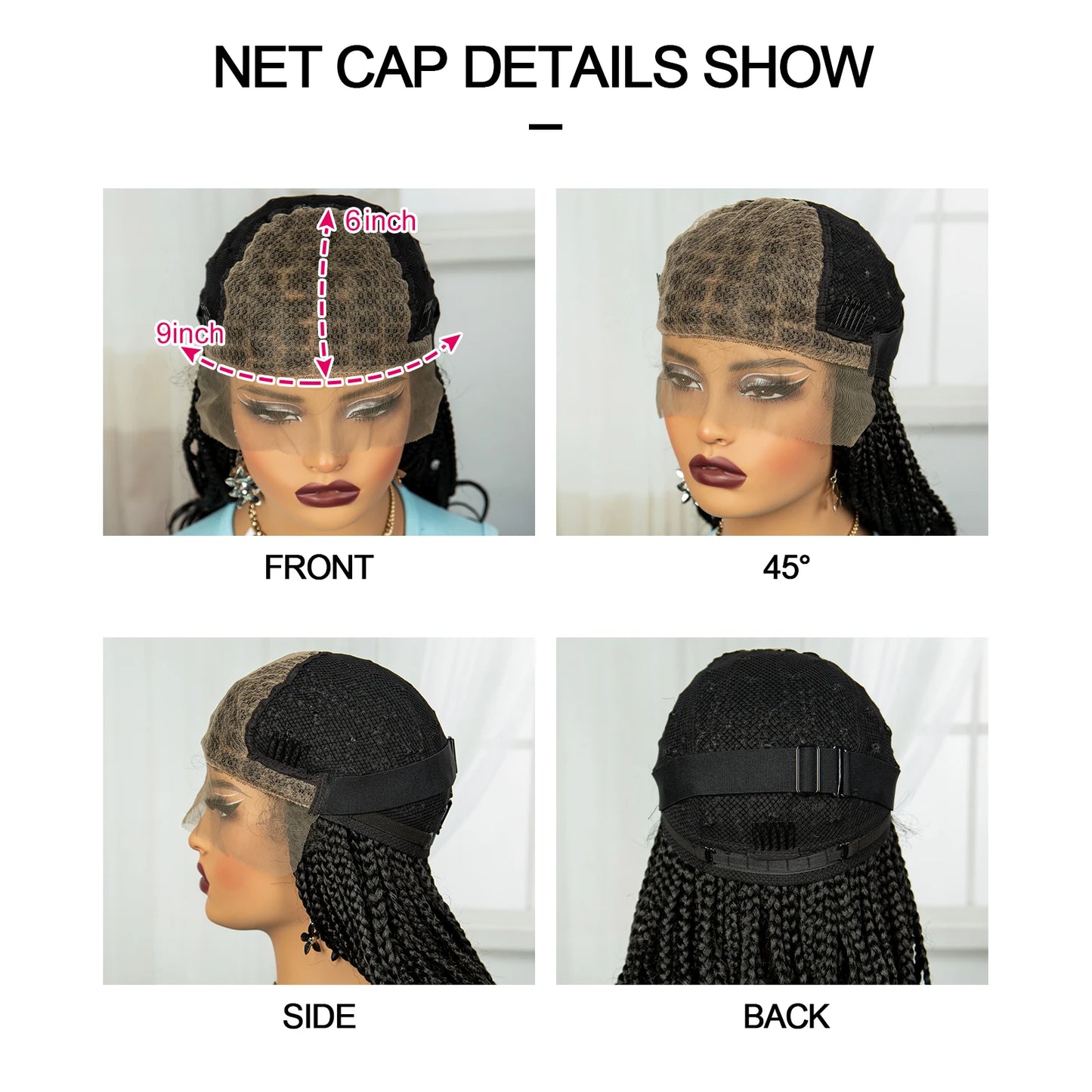 360° Transparent Full Lace Braided Wigs with Wavy Ends Synthetic Knotless Box Braided Lace Wigs with Baby Hair for Black Women