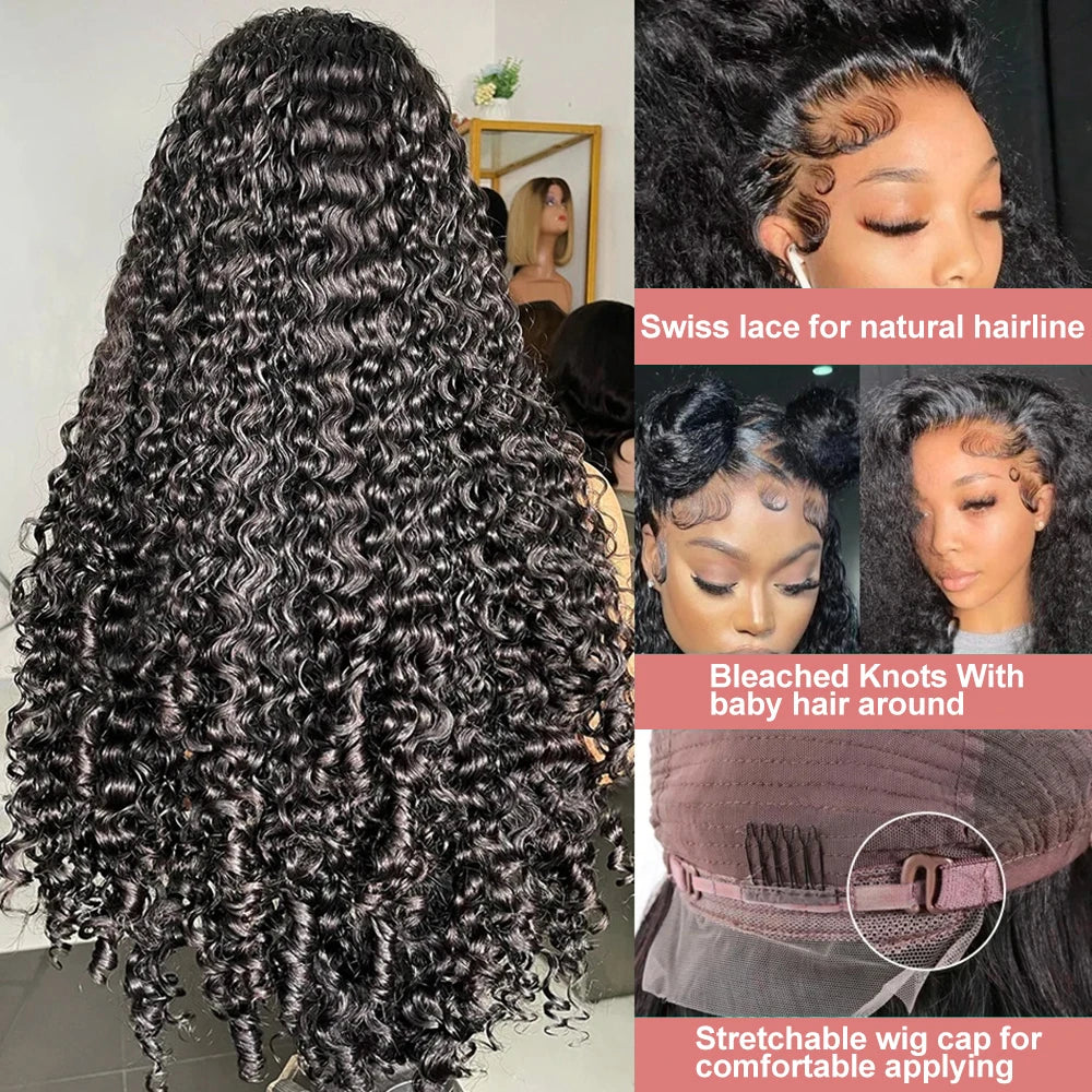 13x4 Deep Wave Lace Front Wigs Human Hair 180% Density Deep Wave Frontal Wigs Human Hair HD Lace Curly Wigs for Black Women