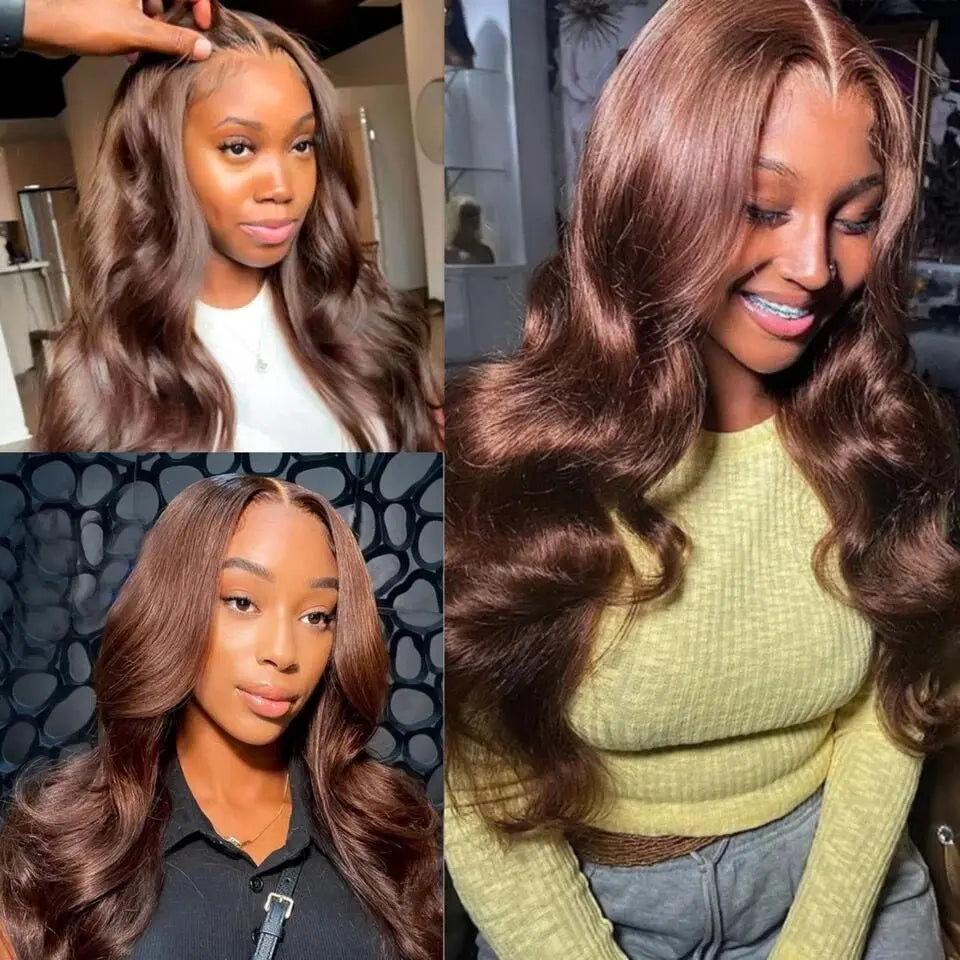 ISEE Hair Wear And Go Wig Glueless Chocolate Brown Lace Front Wigs Pre Cut PrePlucked #4 Color Body Wave Human Hair Wigs