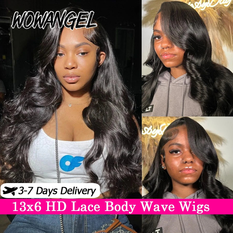 Wow Angel 250% 13x6 HD Lace Front Wigs Body Wave Human Hair Wigs Pre Plucked HD Lace Wigs Skins Melted Brazilian Hair for Women