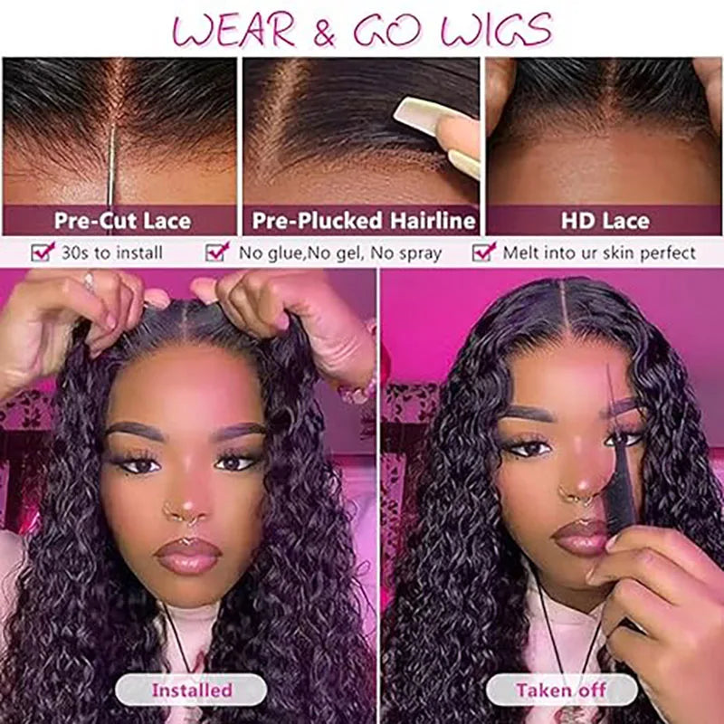 ISEE Hair 6X4 HD Water Wave Lace Frontal Wig Pre Bleached Knots Curly Wig Wear And Go Glueless Human Hair Wig Pre Cut PrePlucked