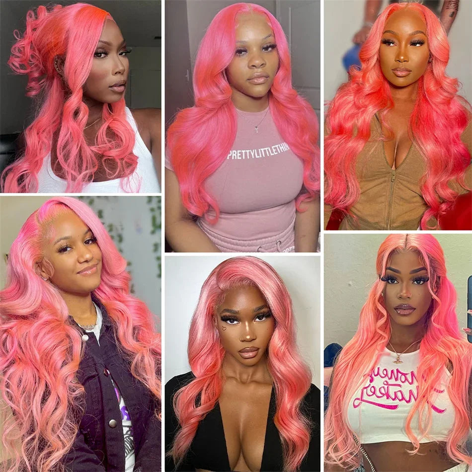 Pink Wig Long Curly Wavy Synthetic Lace Front Wig Loose Deep Wave Natural Colored Hair 13X4 Lace Frontal Wigs For Women Party