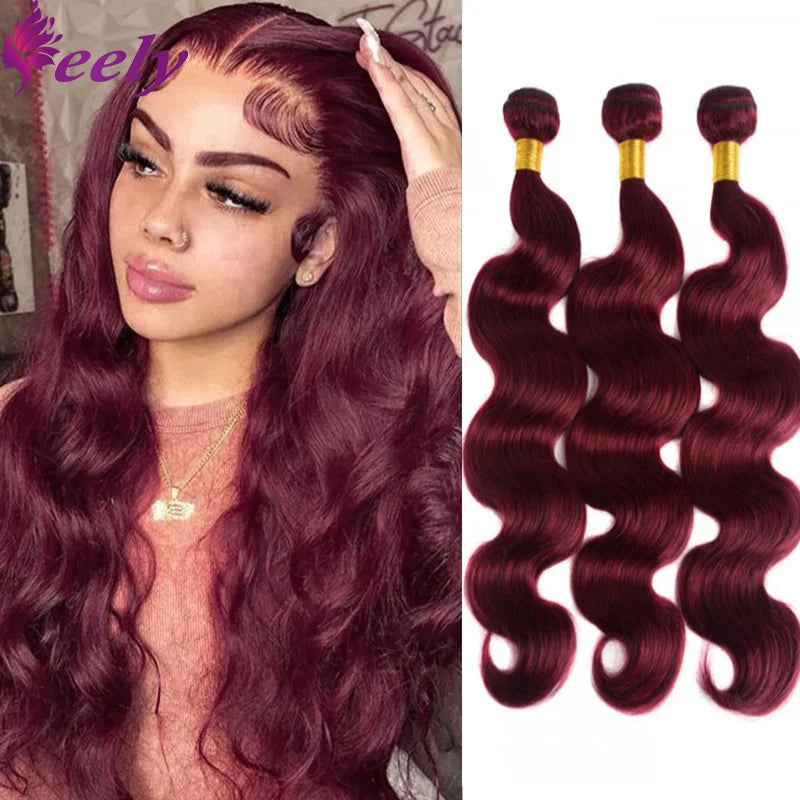 Human Hair Bundles Body Wave Burgundy 99J Brazilian Virgin Hair Body Wave 3 Bundles 100% Human Hair For Woman Weave Extensions