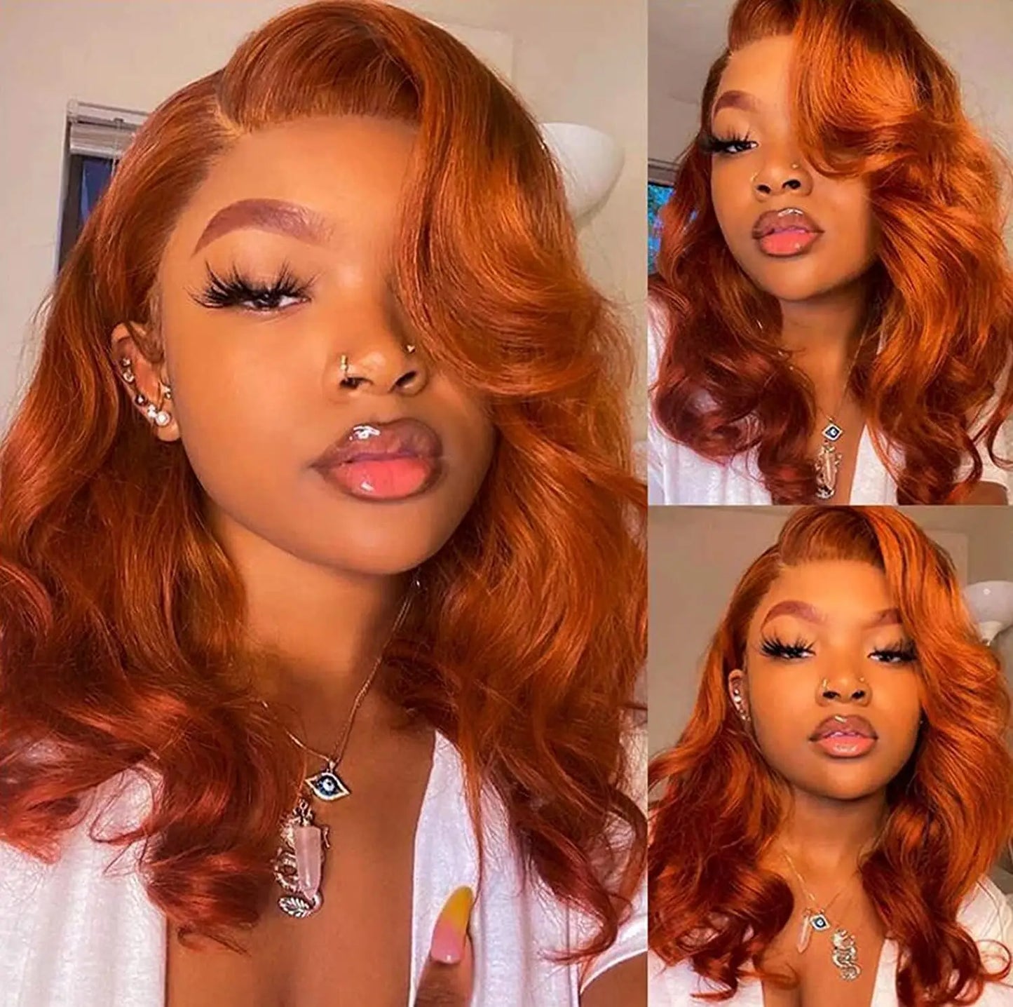 10Inch Body Wave Short Bob Wigs Ginger Brown 13x4 Lace Frontal Wig Human Hair Transparent Front Wig Lace Closure Wig For Women