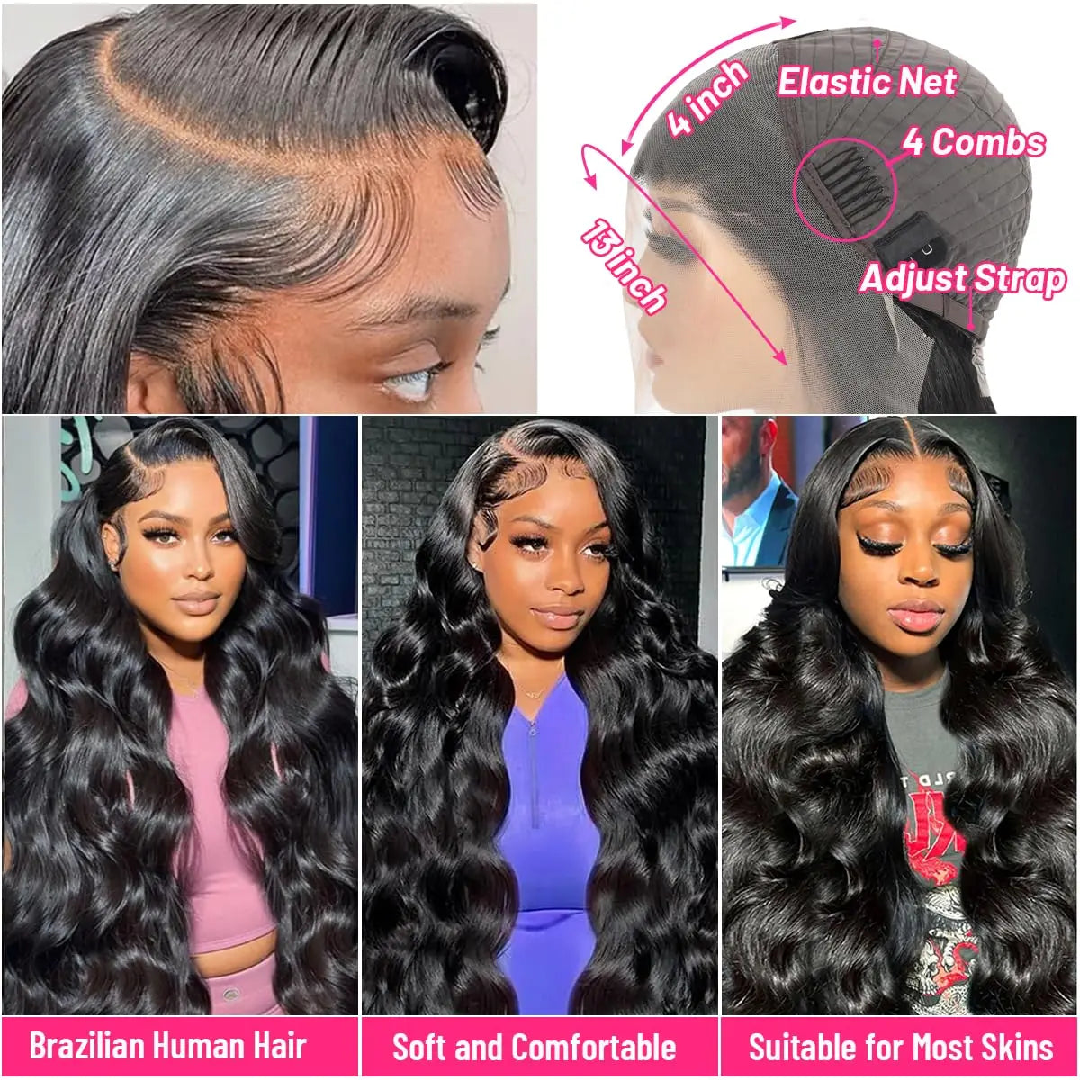 13x4 HD Transparent Lace Front Human Hair Wigs Body Wave Brazilian Virgin Human Hair Lace Front Wigs Pre Plucked with Baby Hair