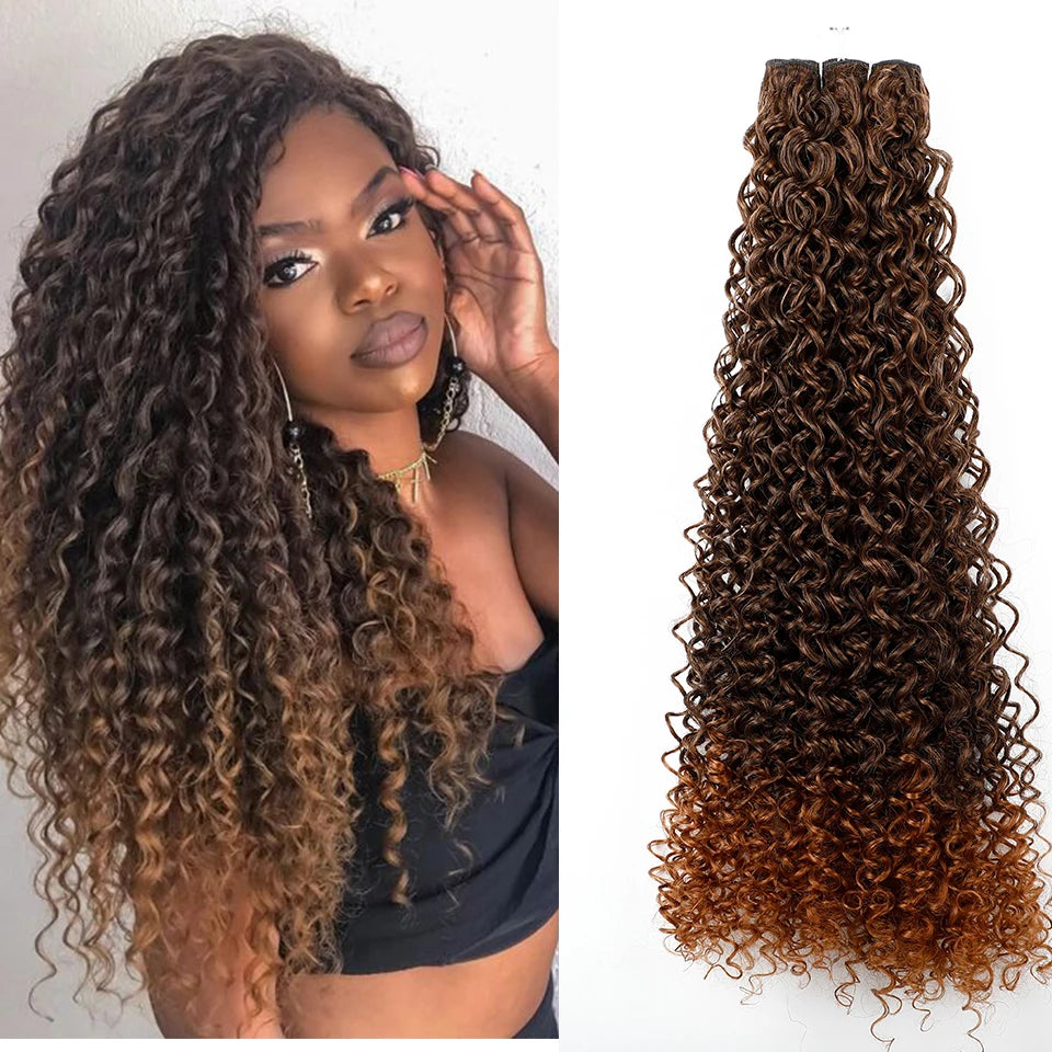 3pcs Colored Ombre Kinky Curly Synthetic Hair Extensions Heat Resistant Fiber Bio Fiber Soft Natural Curly Fake Weave Bundles