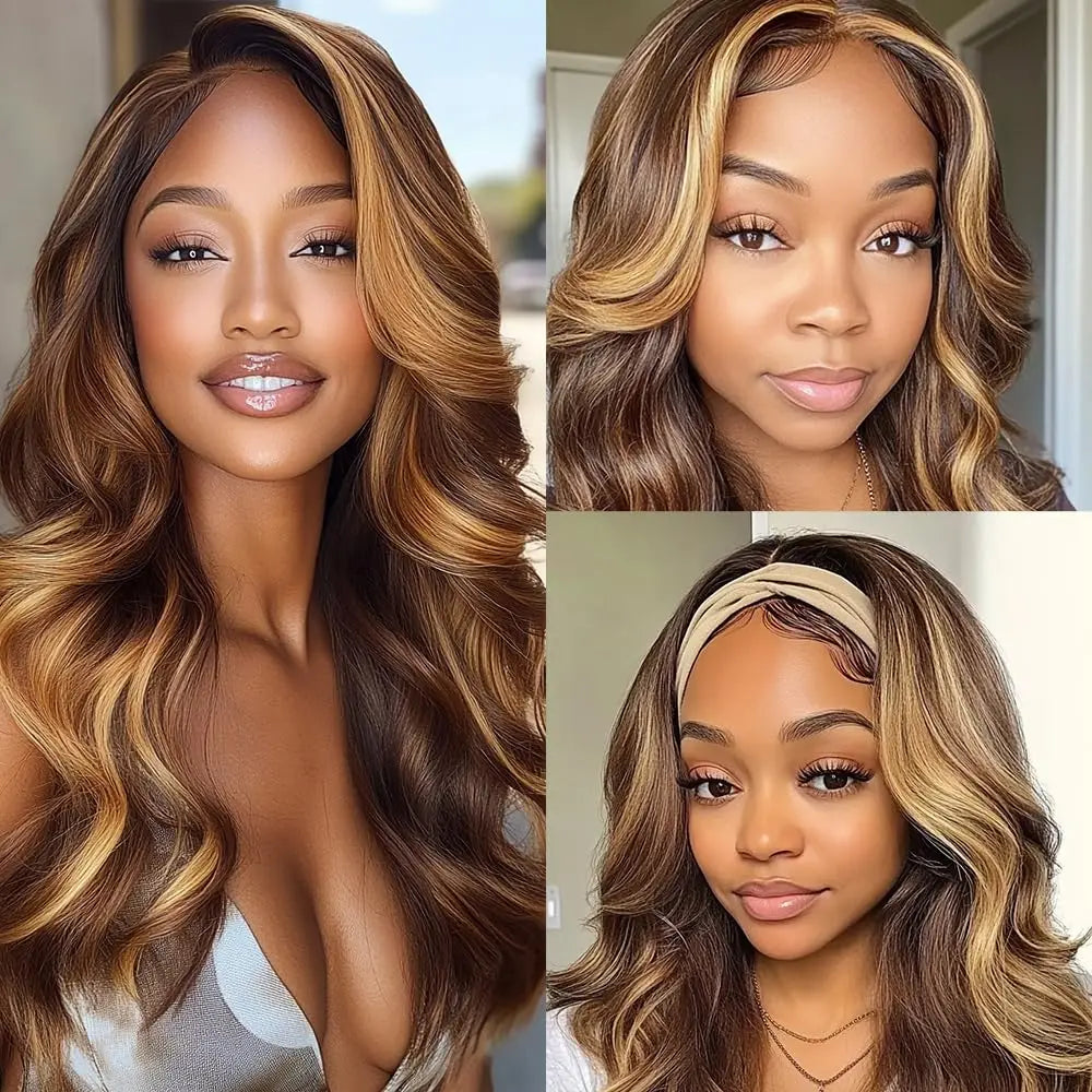 Honey Blonde Body Wave Bundles Human Hair P4/27 Human Hair Bundles Double Weft Wet and Wavy Bundles Silky Soft for Black Women