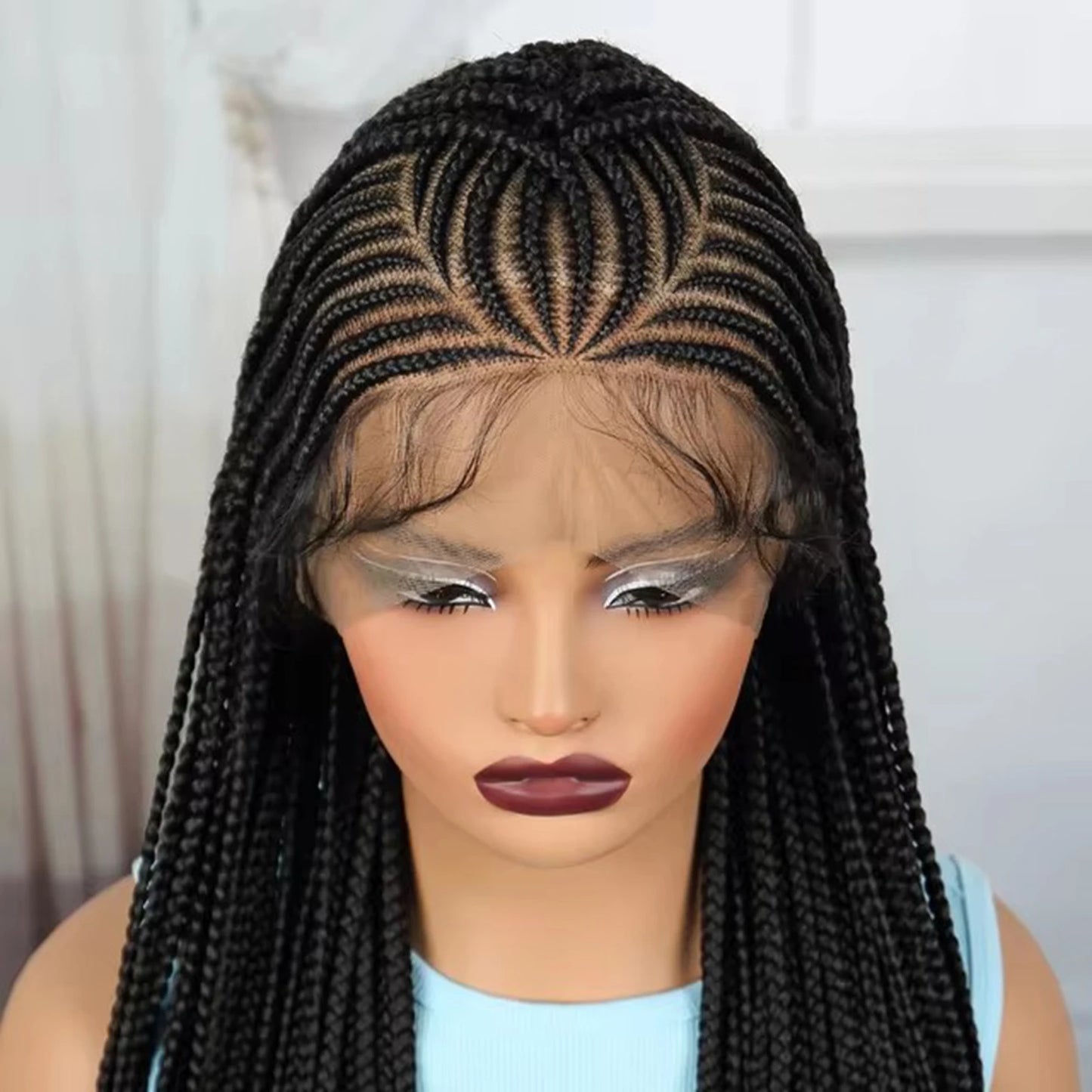 Transparent Full Lace Braided Wig Cornrow Braided Wig Synthetic Natural Knotless Braided Lace Wig  for Black Womenwith Baby Hair