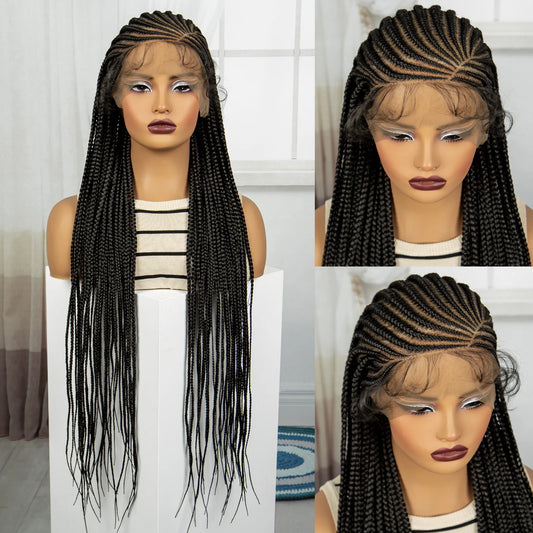 36 Inches Synthetic Cornrow Braided Wigs Full Lace Knotless Braided Lace Wig for Black Women Braiding Hair Wig with Baby Hair