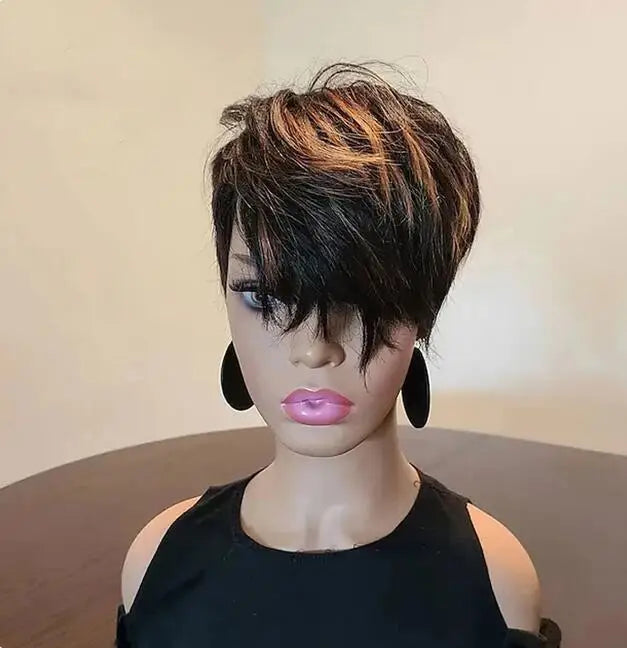 Synthetic Wigs Short  Cut Hair Bob Wig Brown Black Mixed Straight Wigs for Black Women