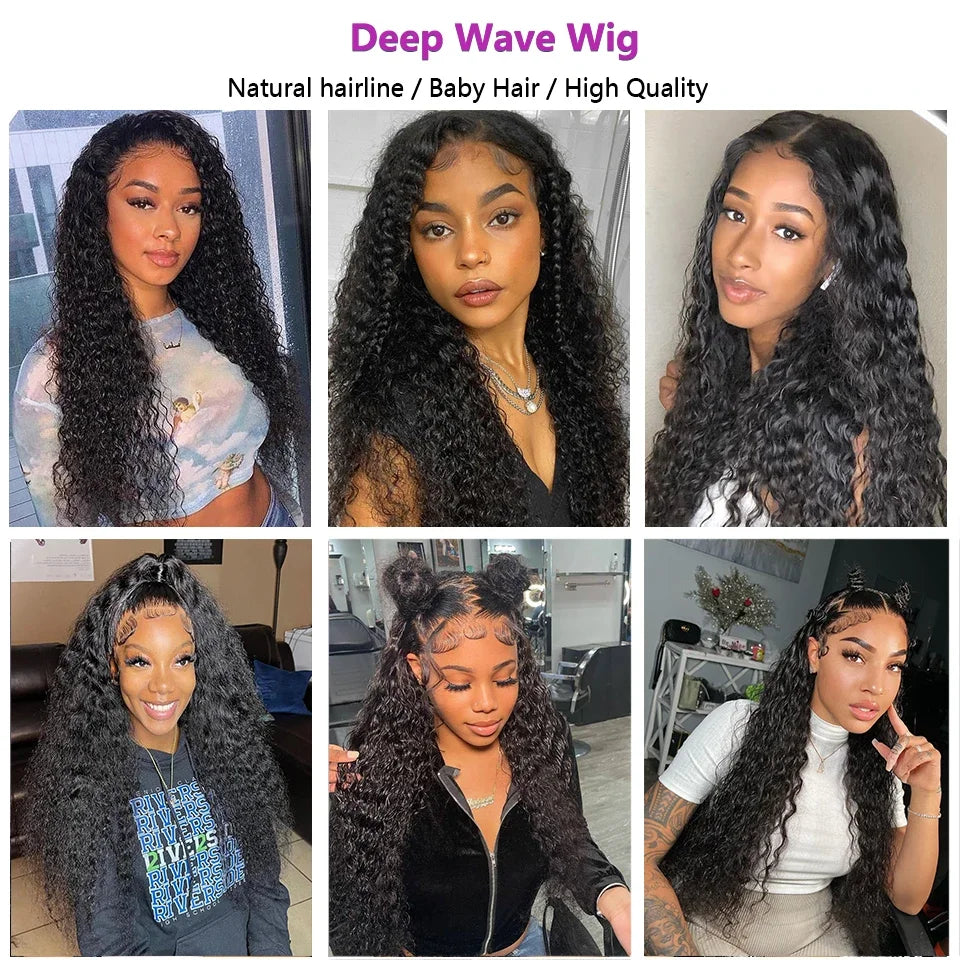 18-36 Inch Natural Deep Wave Wig 13x4 13x6 HD Lace Frontal Wig Human Hair 200% Density For Women