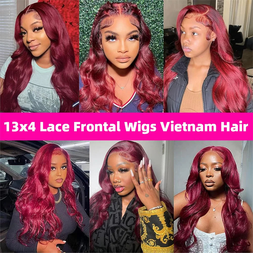 13x6 HD Lace Frontal Wig Human Hair 36 Inch 99J Burgundy Body Wave Transparent Lace Human Hair Wigs for Women