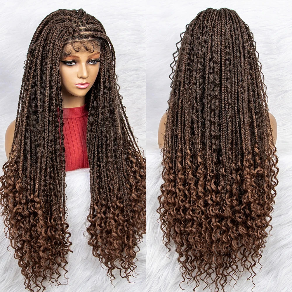 Synthetic Lace Front Wig Braided Wigs Braid African With Baby Hair Braided Lace Front Wigs Water Wave Wigs  32 inches