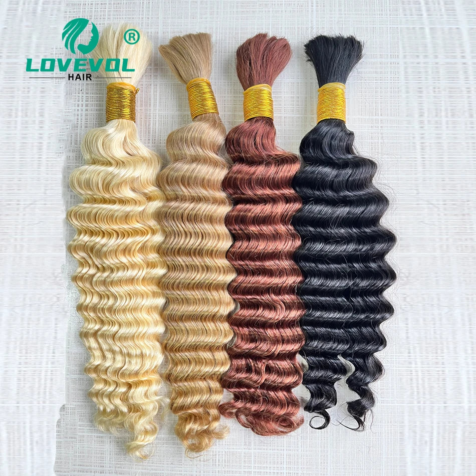 LOVEVOL Braiding Hair Brazilian Deep Wave Bulk Human Hair No Weft Bundle 100g/Pack Virgin Curly  Bulk Hair Extension For Women