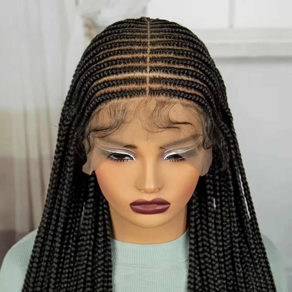 Transparent Full Lace Braided Wig Cornrow Braided Wig Synthetic Natural Knotless Braided Lace Wig  for Black Womenwith Baby Hair