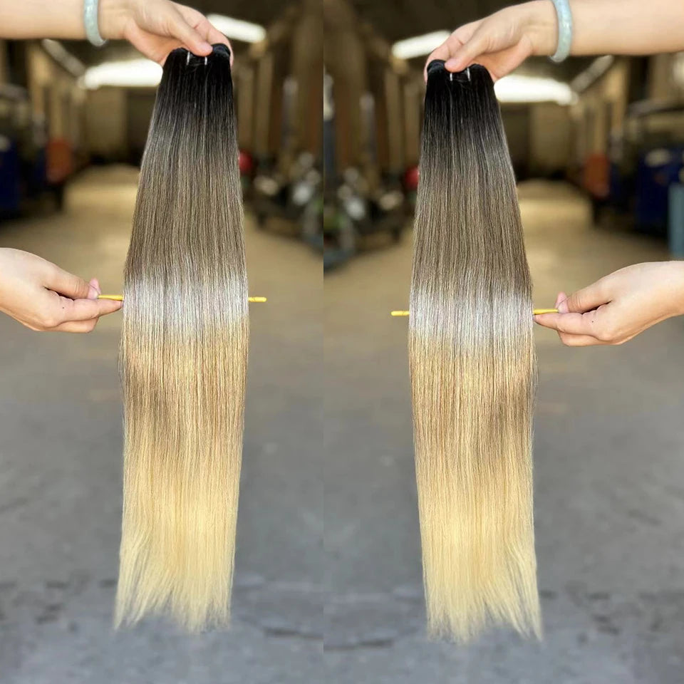 Straight Hair Extensions Synthetic Smooth Ombre Hair Weaving 26 inches Blue Synthetic Straight Hair Bundles Full to End