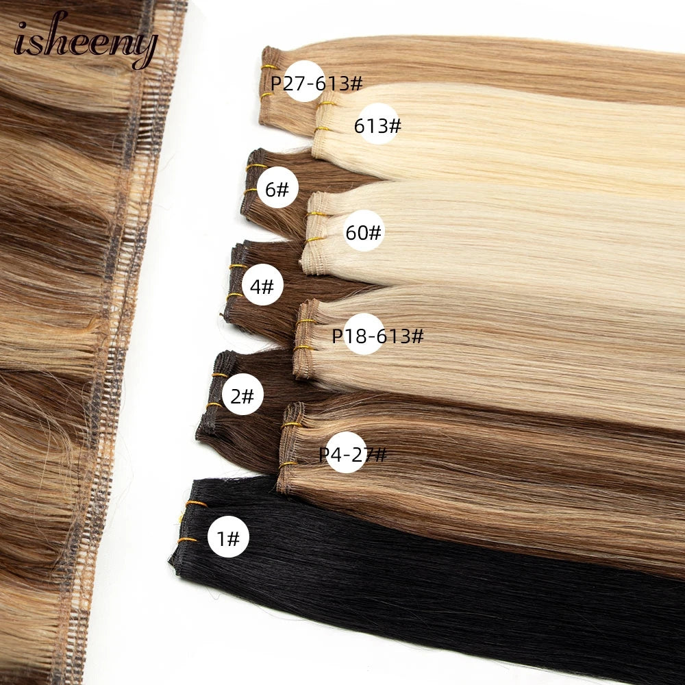 Isheeny Genius Weft Human Hair Extensions 12-20 inches Flexible Hair Weaves Natural Straight Brazilian Hair Bundles 35-50g