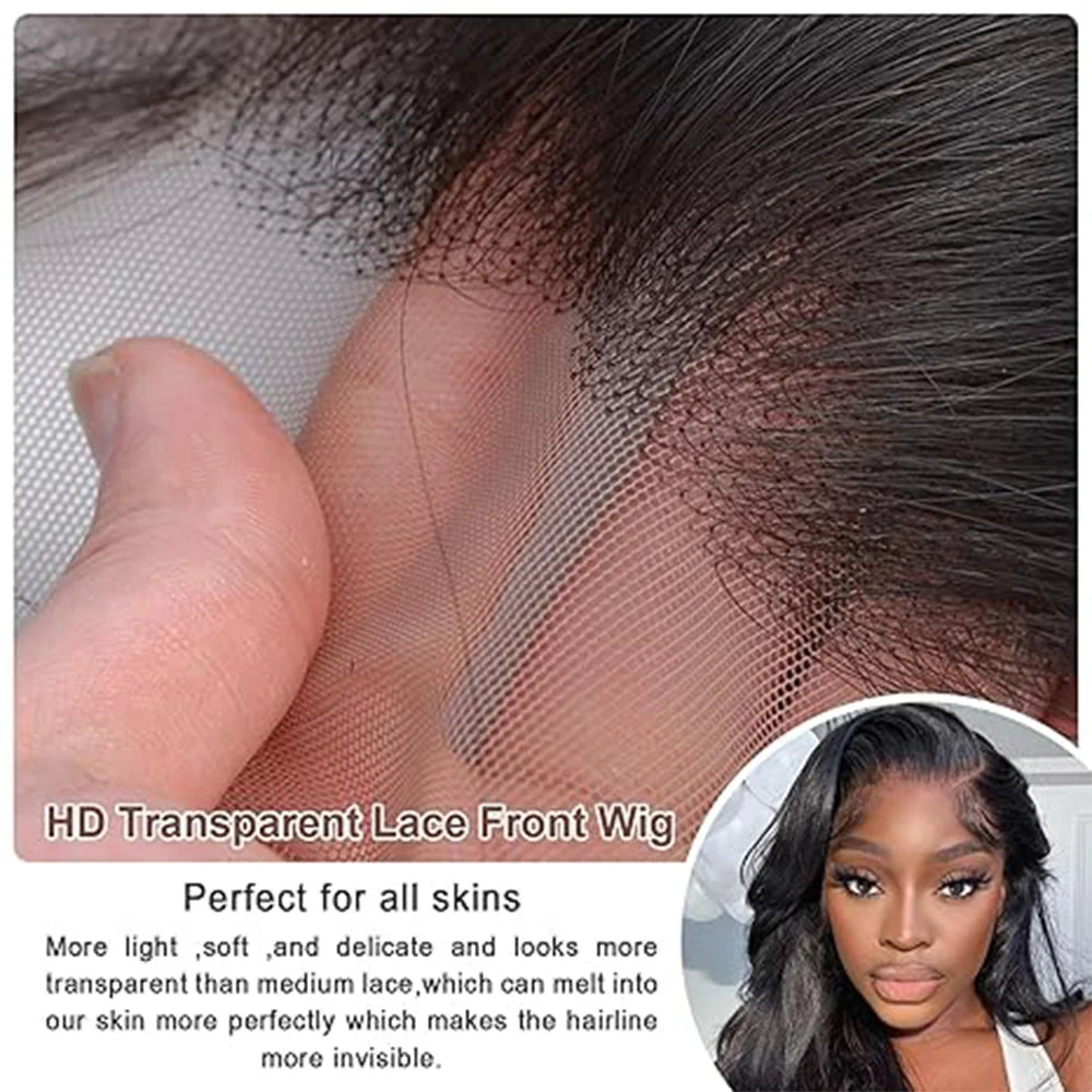 36 Inch Natural Color Body Wave Lace Front Wigs Human Hair 200 Density HD Transparent Lace Frontal  Human Hair wigs for Women