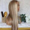 Long Straight Synthetic Wig Mixed Brown and Blonde Color Ombre Lace Front Wigs