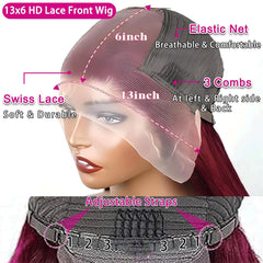 13x6 HD Lace Frontal Wig Human Hair 36 Inch 99J Burgundy Body Wave Transparent Lace Human Hair Wigs for Women