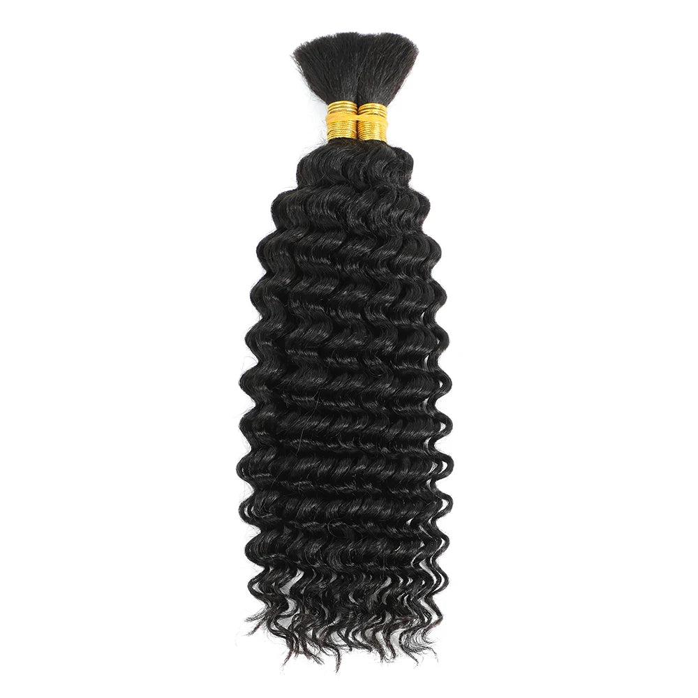 Human Braiding Hair Bundle Deep Wave Bulk Human Hair for Braiding No Weft Curly Braiding Hair Bulk Human Hair for Boho Braids