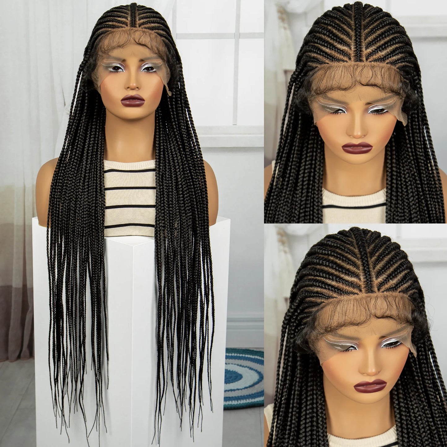 36 Inches Synthetic Cornrow Braided Wigs Full Lace Knotless Braided Lace Wig for Black Women Braiding Hair Wig with Baby Hair