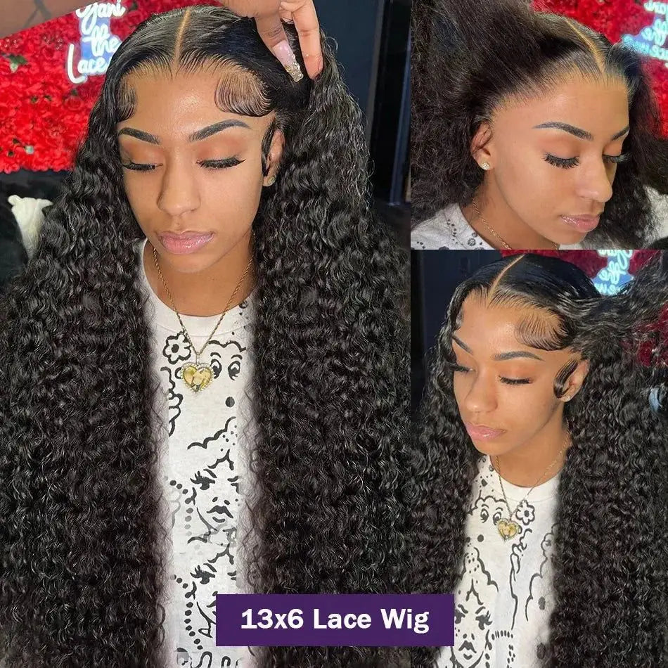 210 Density Deep Wave Lace Front Wigs Human Hair hd lace frontal wig 13x6 Pre Plucked 28 Inch Lace Frontal Deep Curly Wigs