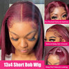 13x4 Lace Burgundy Short Bob Wig Human Hair Lace Front Wig Brown Straight Short Bob Wigs Color #99J For Woman Bob Wig Human Hair