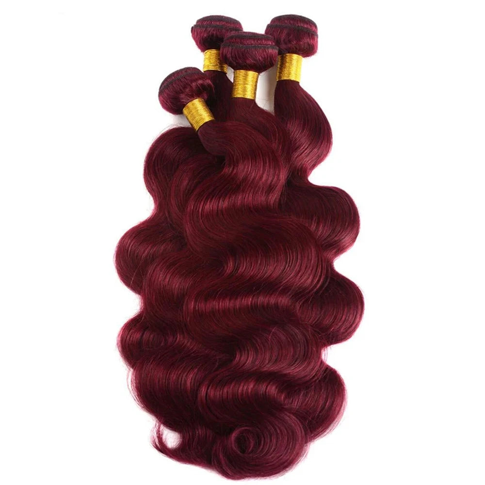 Burgundy 99J Body Wave Bundles 100% Human Hair Colored Brazilian Red 99J Hair Extensions Hair Weave 1/3 PCS 30 Inches Human Hair