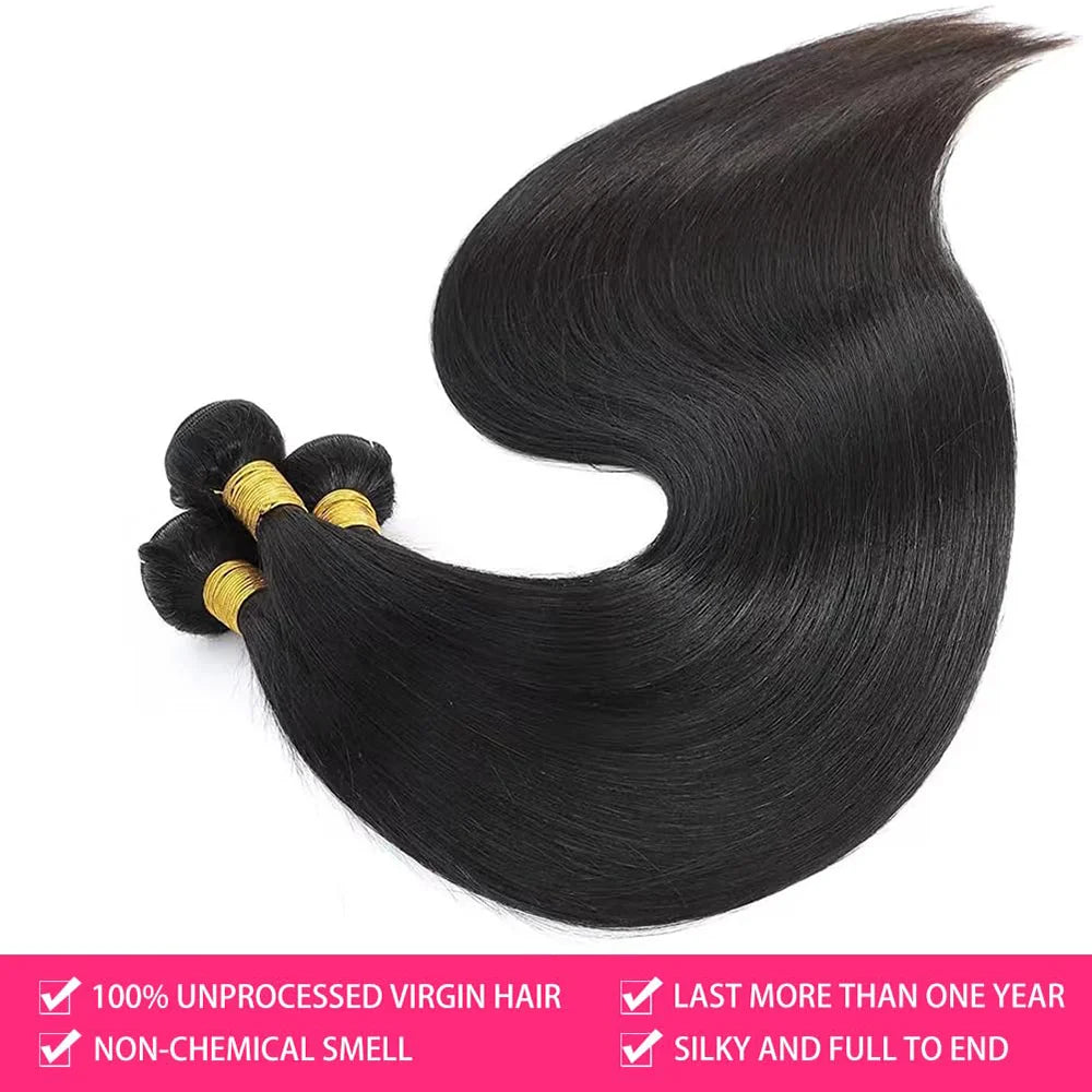 Straight Human Hair Bundles Brazilian 100% Unprocessed Human Hair Natural Black Color For Woman 1 3 Bundles Extensions 30 Inches