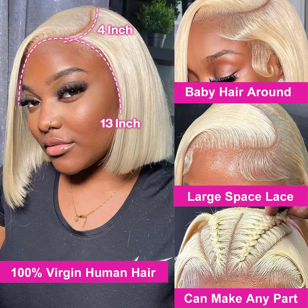 613 Honey Blonde Short Bob Wig 13x4 HD Lace Front 100% Human Hair Wigs For Women Brazilian Remy Hair Straight Lace Frontal Wig