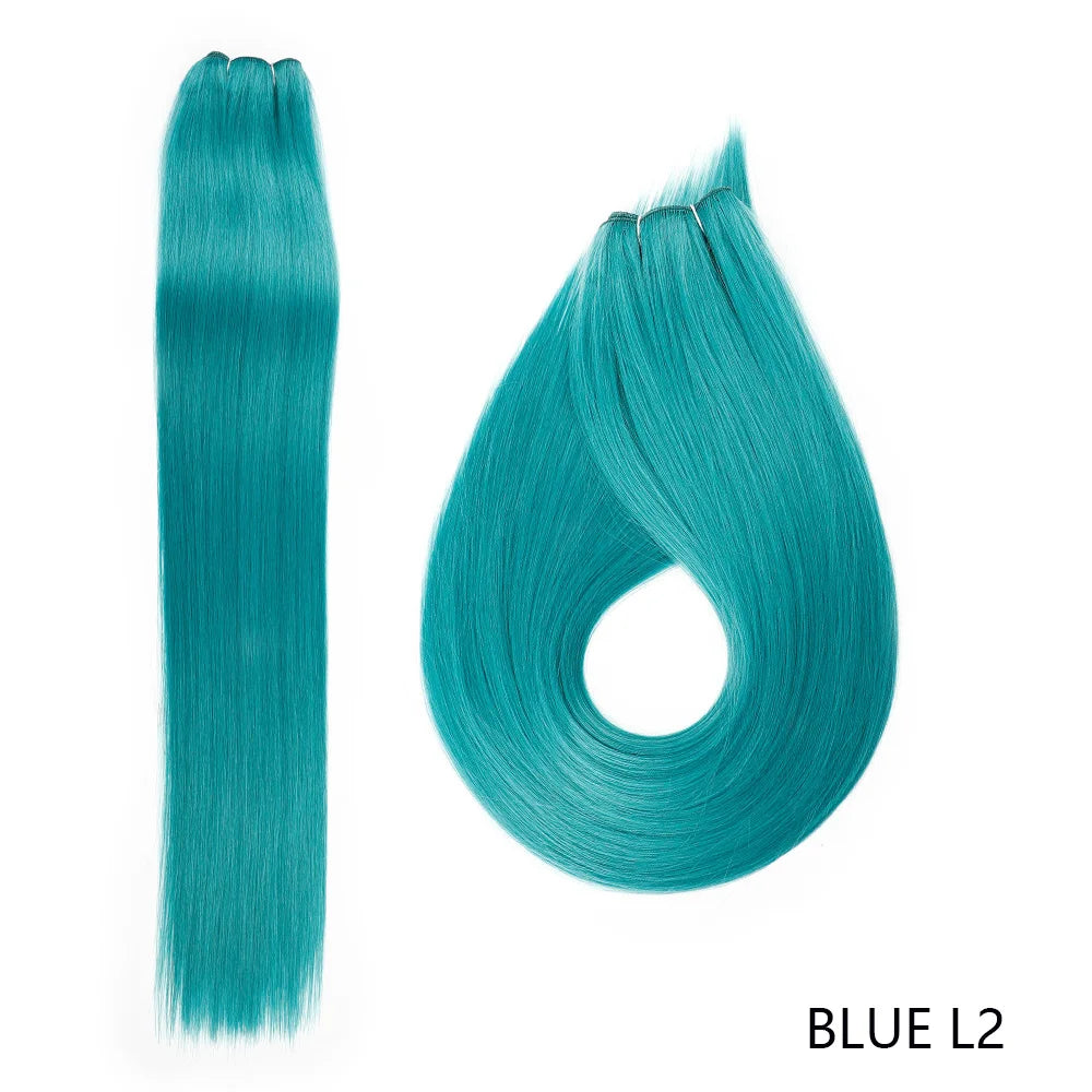 Straight Hair Extensions Synthetic Smooth Ombre Hair Weaving 26 inches Blue Synthetic Straight Hair Bundles Full to End