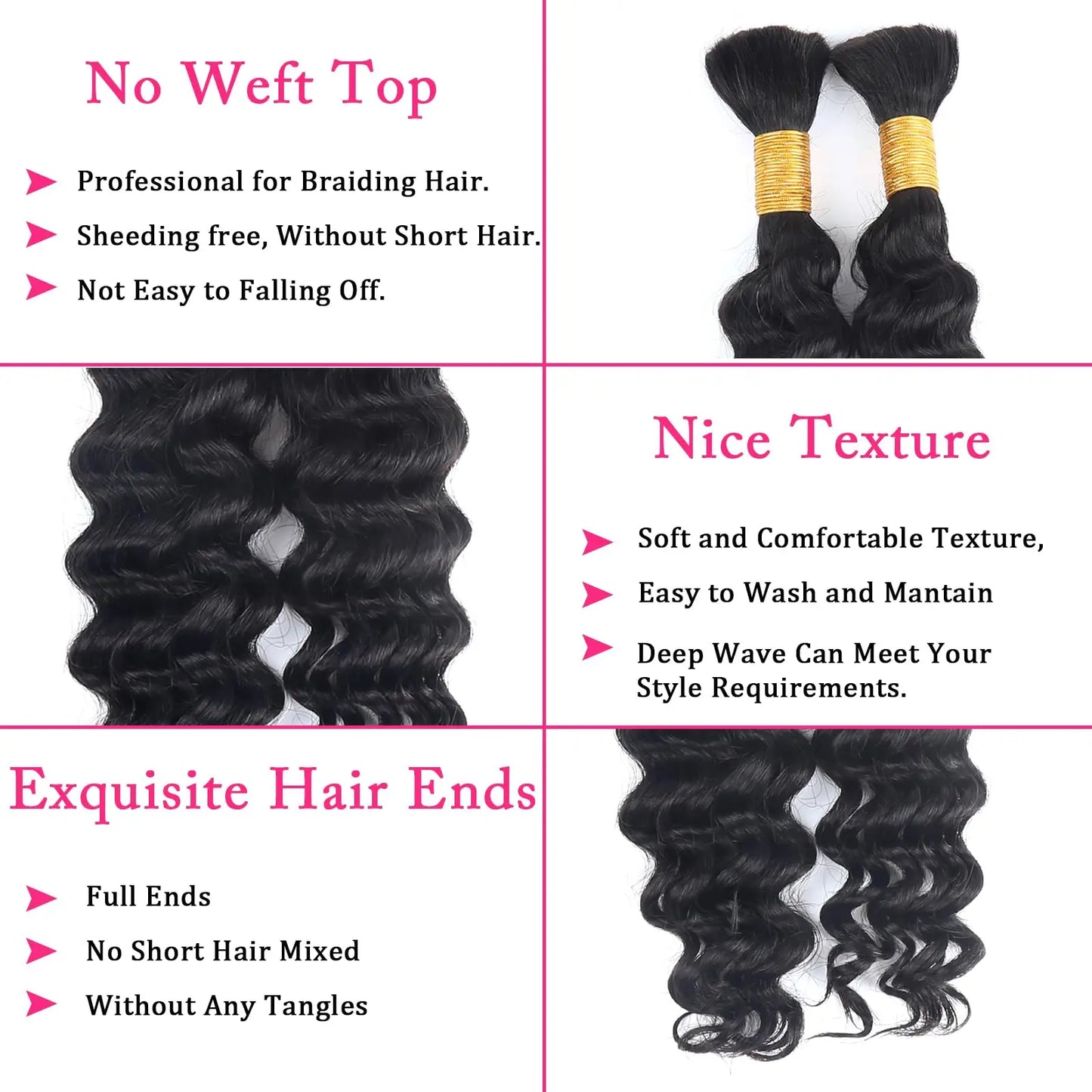 Human Braiding Hair  Bundle for Braiding Highlight Color Deep Wave Bulk Human Hair Bundles Human Hair Bulk for Braids Bundle