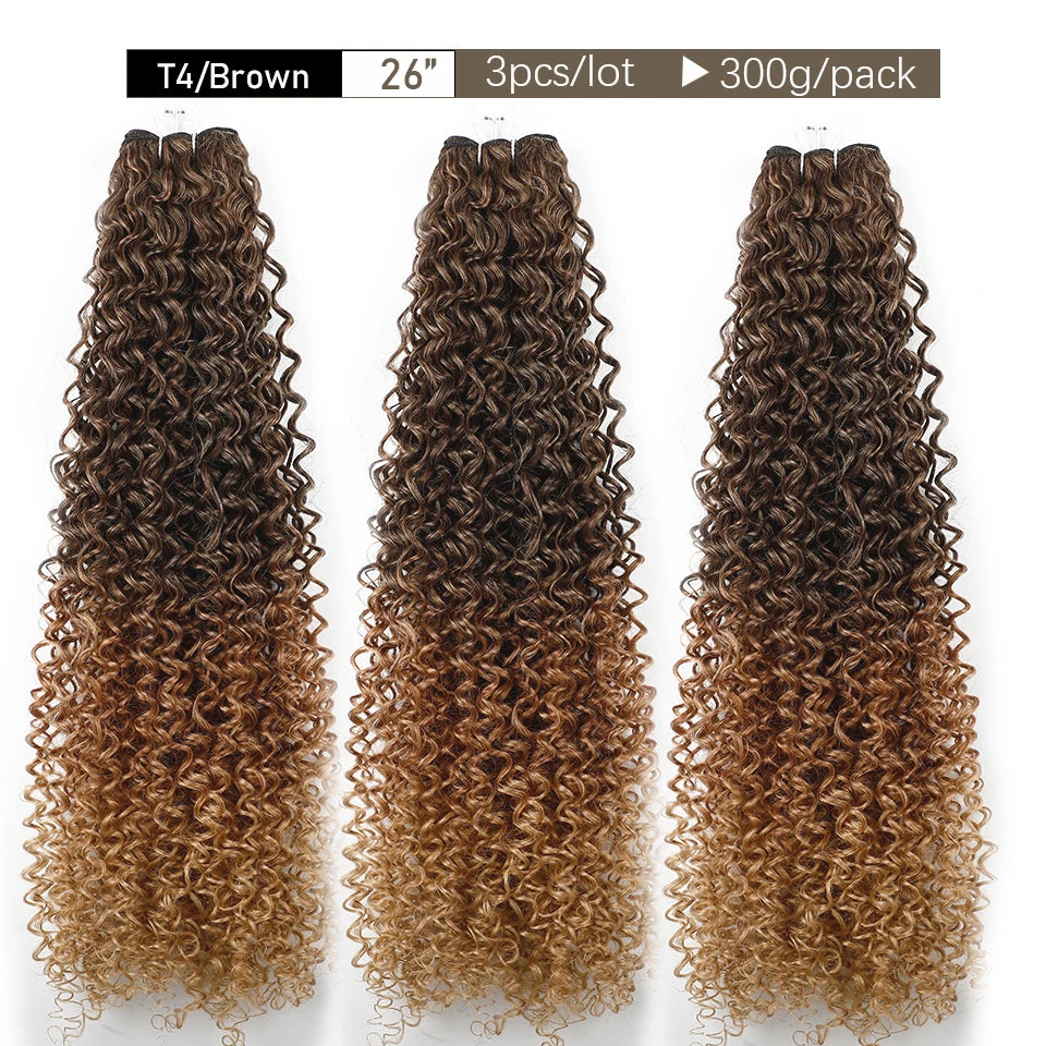 3pcs Colored Ombre Kinky Curly Synthetic Hair Extensions Heat Resistant Fiber Bio Fiber Soft Natural Curly Fake Weave Bundles