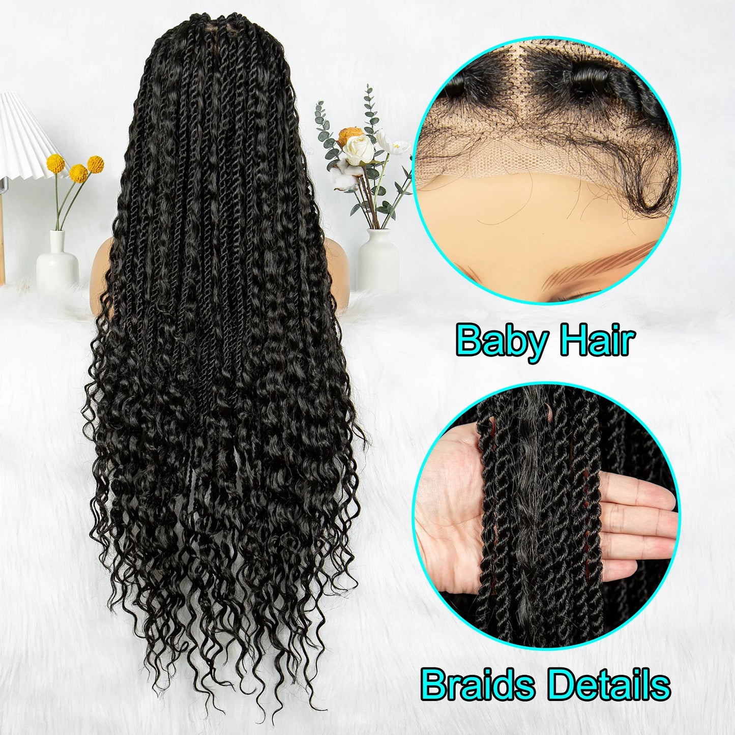 Kima 36 inch Long Island Twist Braided Wigs Knotless Synthetic Full Lace Braided Wigs With Baby Hair for Black Women