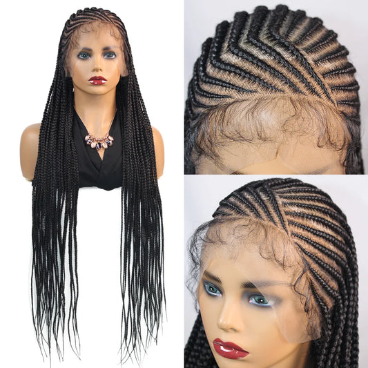 36Inch Handmade Synthetic Cornrow Braided Wigs Full Lace Fulani Braids Wig Goddess Knotless Box Braided Lace Wig For Black Women