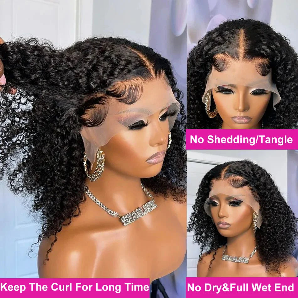 Deep Wave Wigs 4x4 Closure Human Hair Wigs Natural Hairline Short Brazilian Hair Deep Curly Bob Lace Wig For Black Women